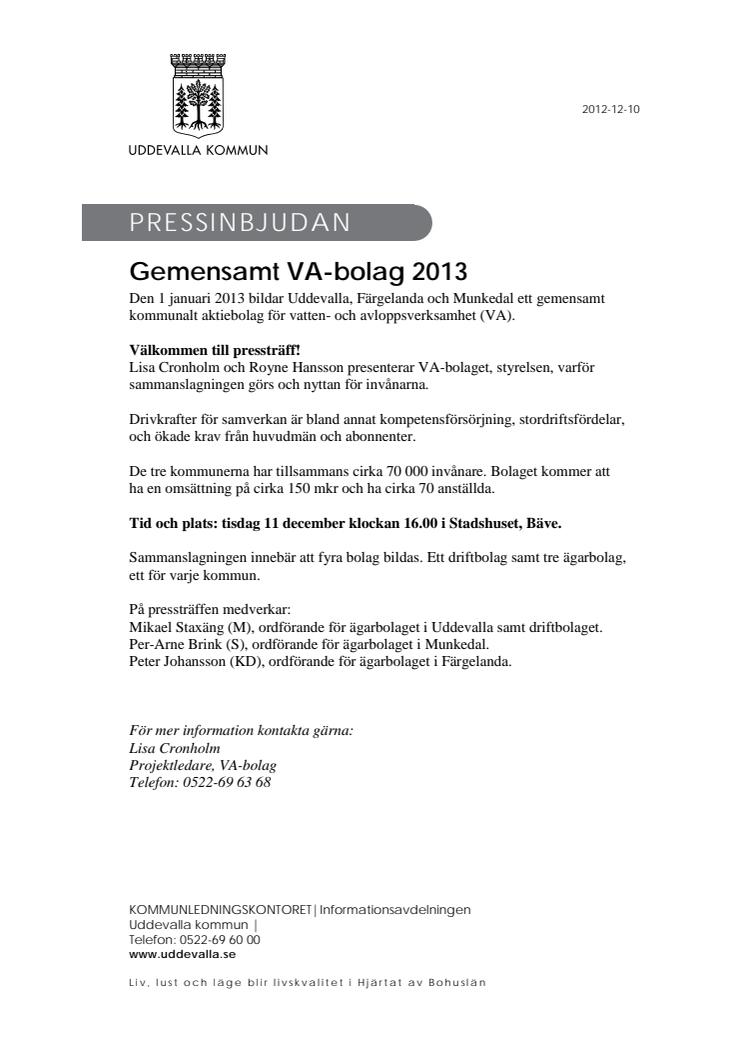 Gemensamt VA-bolag 2013