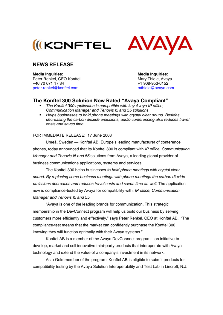 The Konftel 300 Solution Now Rated “Avaya Compliant”