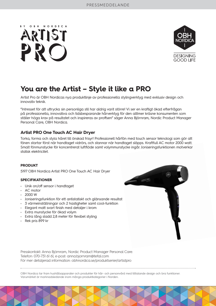 Artist PRO One Touch AC Hair Dryer