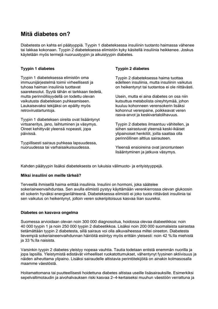 Mitä diabetes on - perustietoa diabeteksesta