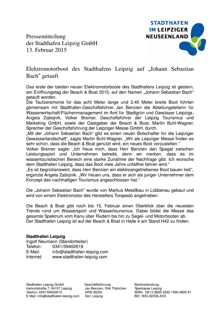 Stadthafen Leipzig - Motorbootstaufe