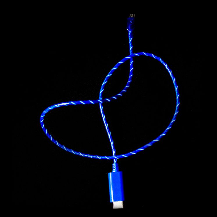 USB-kabel med synlig ström, blå
