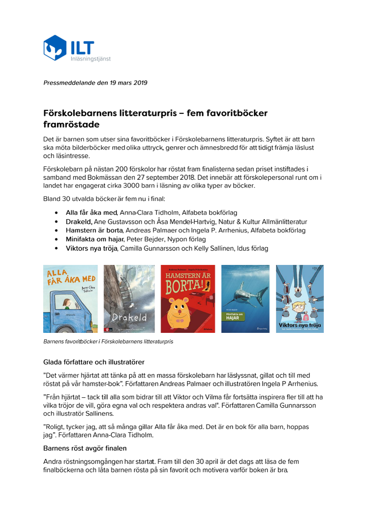 Förskolebarnens litteraturpris – fem favoritböcker framröstade