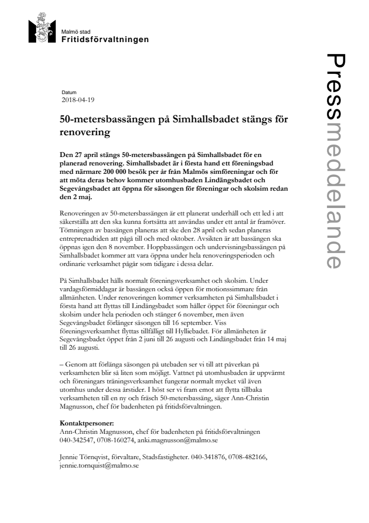50-metersbassängen på Simhallsbadet stängs för renovering
