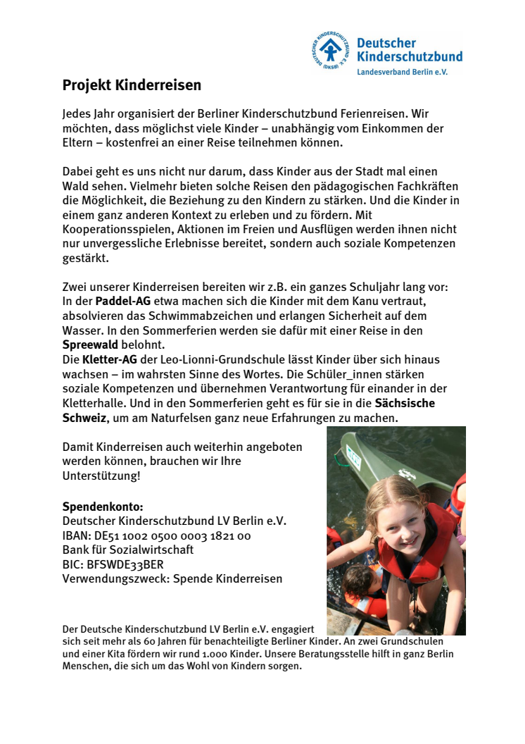  Deutscher Kinderschutzbund LV Berlin e.V.: Projekt "Kinderreisen"