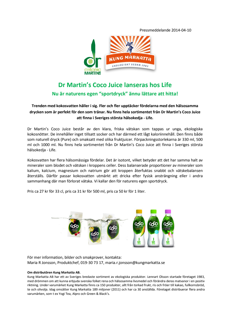 Dr Martin’s Coco Juice lanseras hos Life - Nu är naturens egen “sportdryck” ännu lättare att hitta!