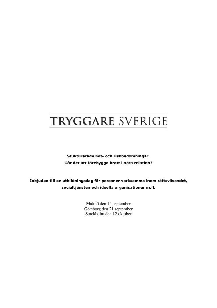 Inbjudan till utbildningsdag om riskbedömningar i Malmö (14/9), Göteborg (21/9) och Stockholm (12/10)