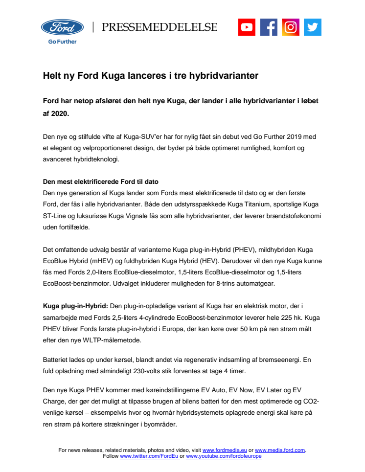 Helt ny Ford Kuga lanceres i tre hybridvarianter