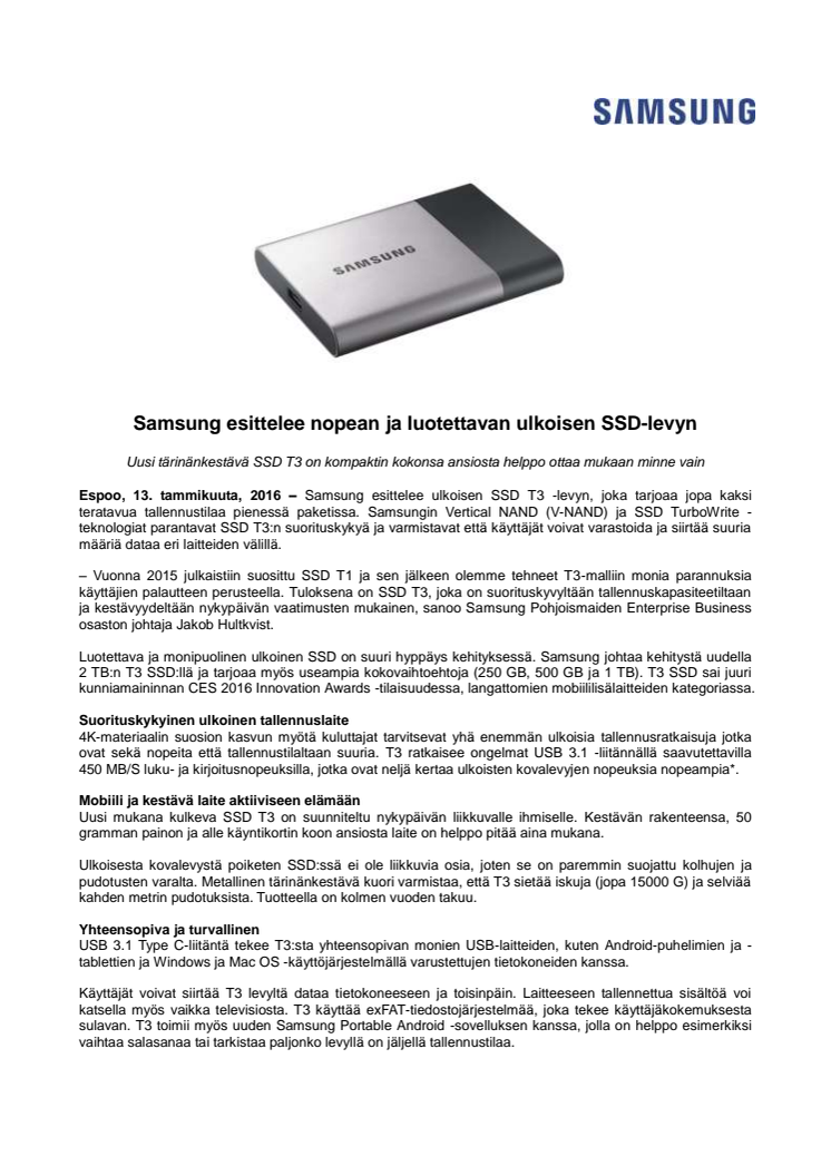 Samsung esittelee nopean ja luotettavan ulkoisen SSD-levyn
