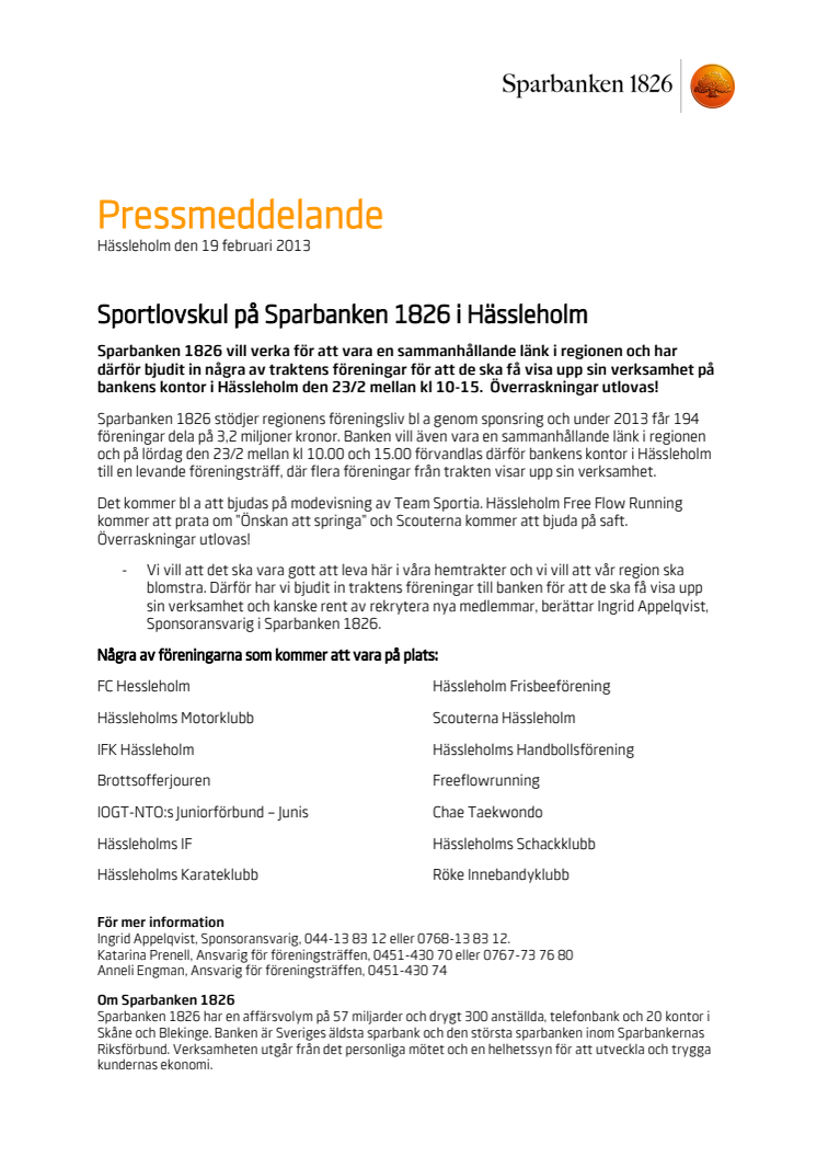 Sportlovskul på Sparbanken 1826 i Hässleholm