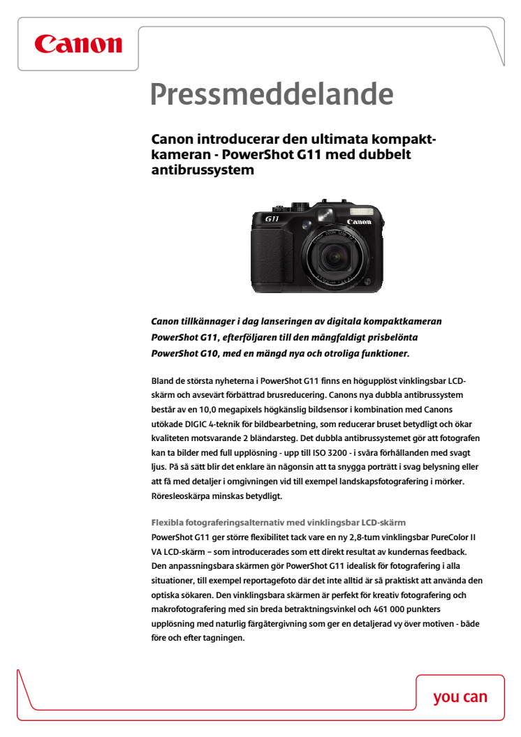 PowerShot G11 den ultimata kompaktkameran - med dubbelt antibrussystem