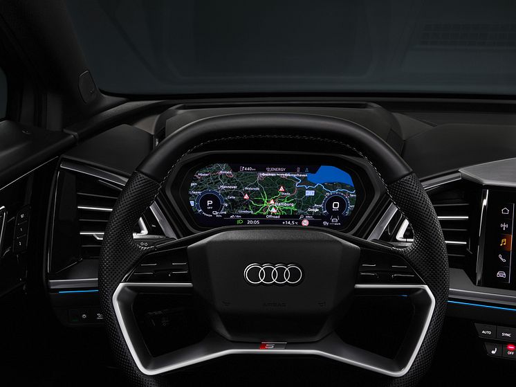 Audi Q4 e-tron interiør med touchbetjening på rattet