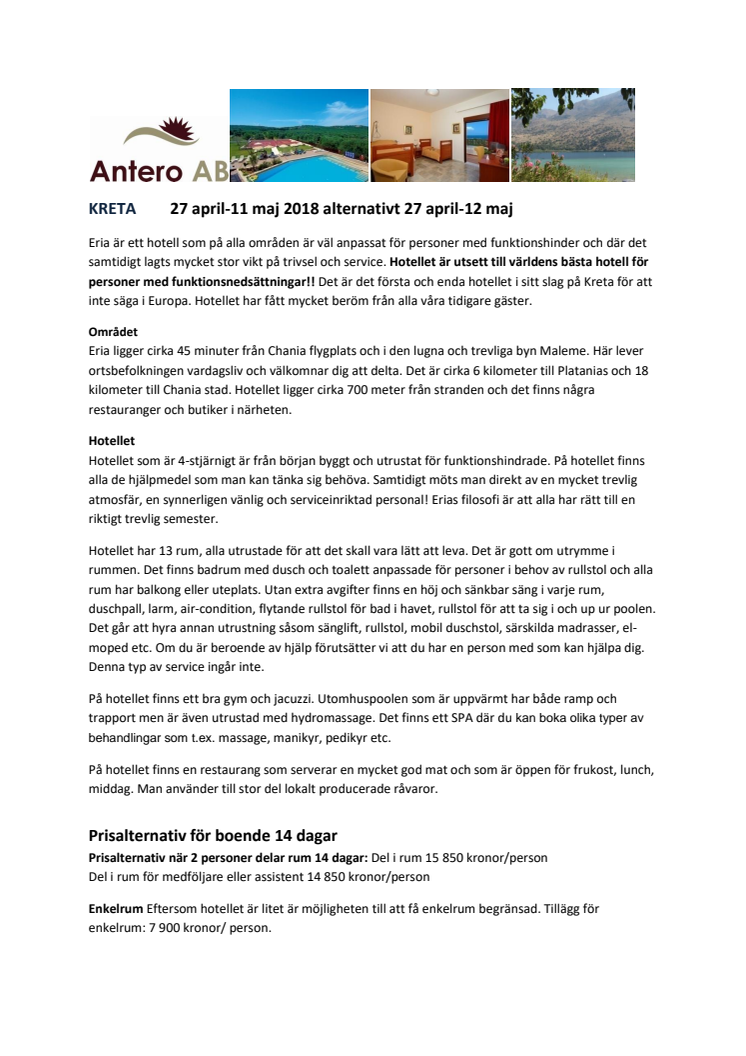 Tips på resa till Kreta i vår från Antero AB!