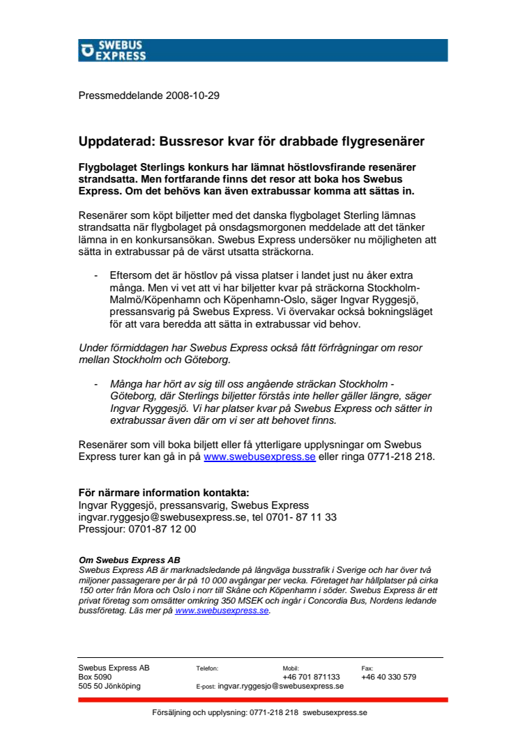 Uppdaterad: Bussresor kvar för drabbade flygresenärer