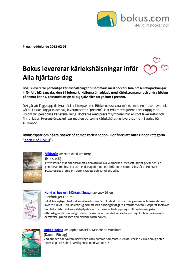 Bokus levererar kärlekshälsningar inför Alla hjärtans dag