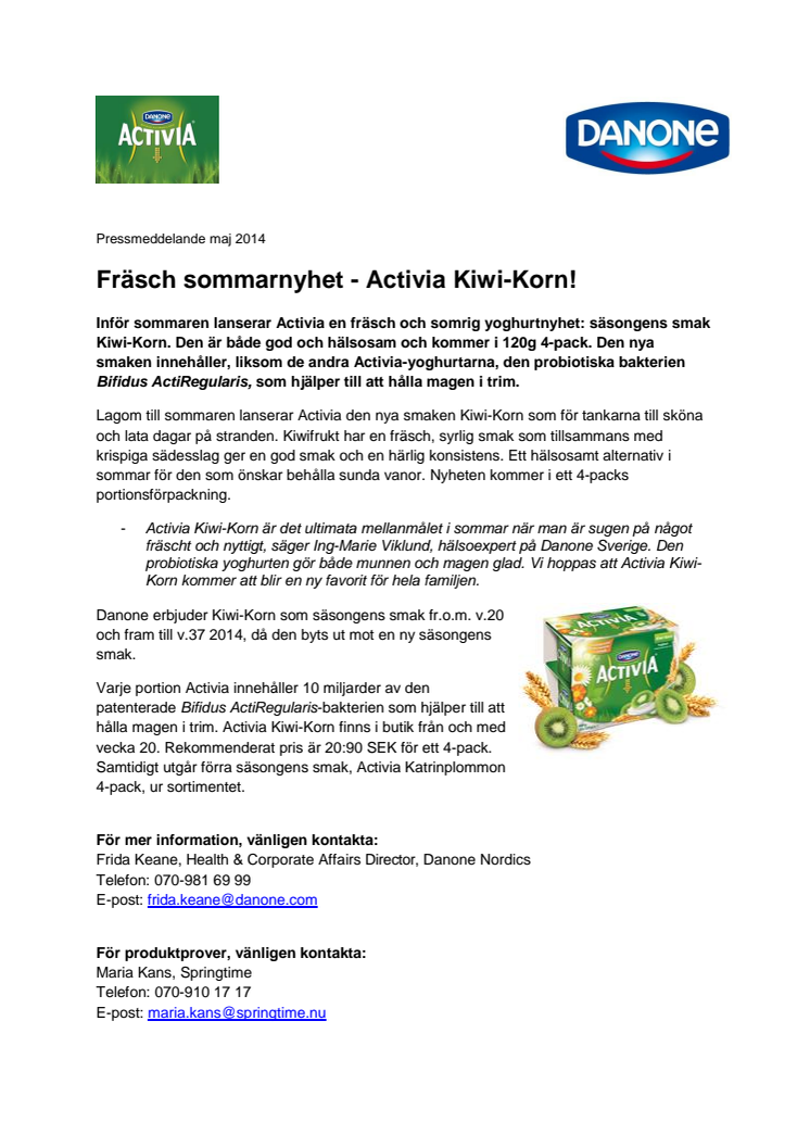 Fräsch sommarnyhet - Activia Kiwi-Korn!