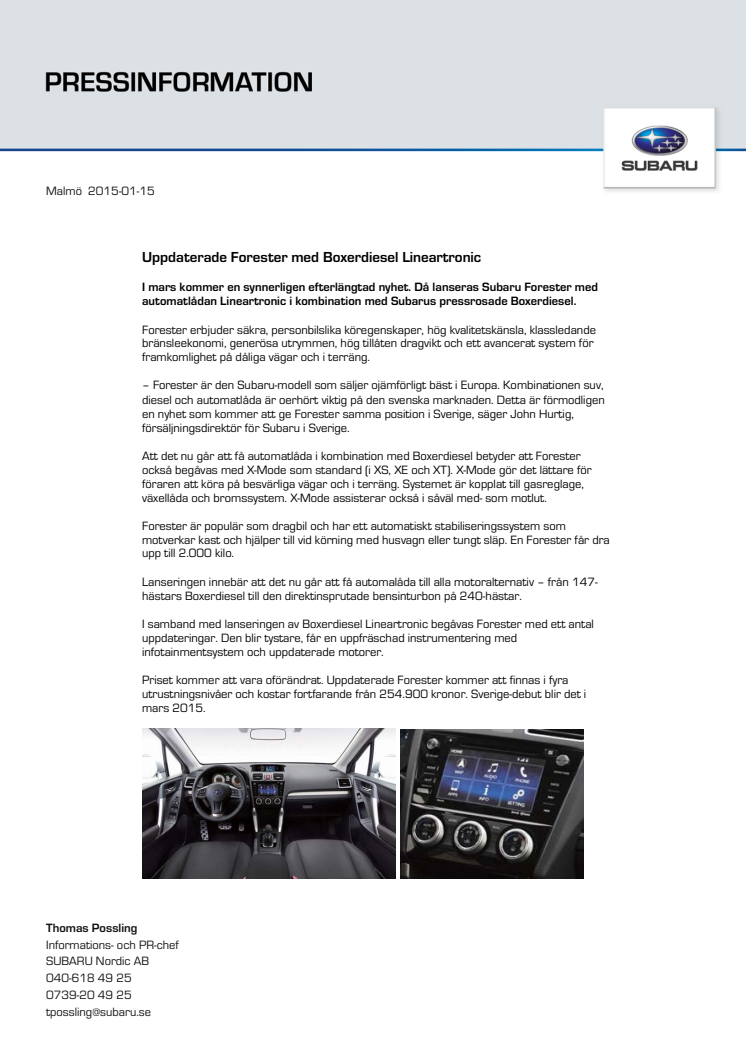 Uppdaterade Forester med Boxerdiesel Lineartronic