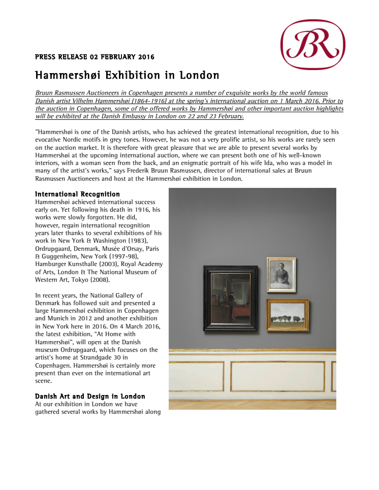 Hammershøi Exhibition in London