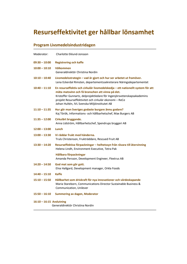 Program för Livsmedelsseminariet 15 januari 2019