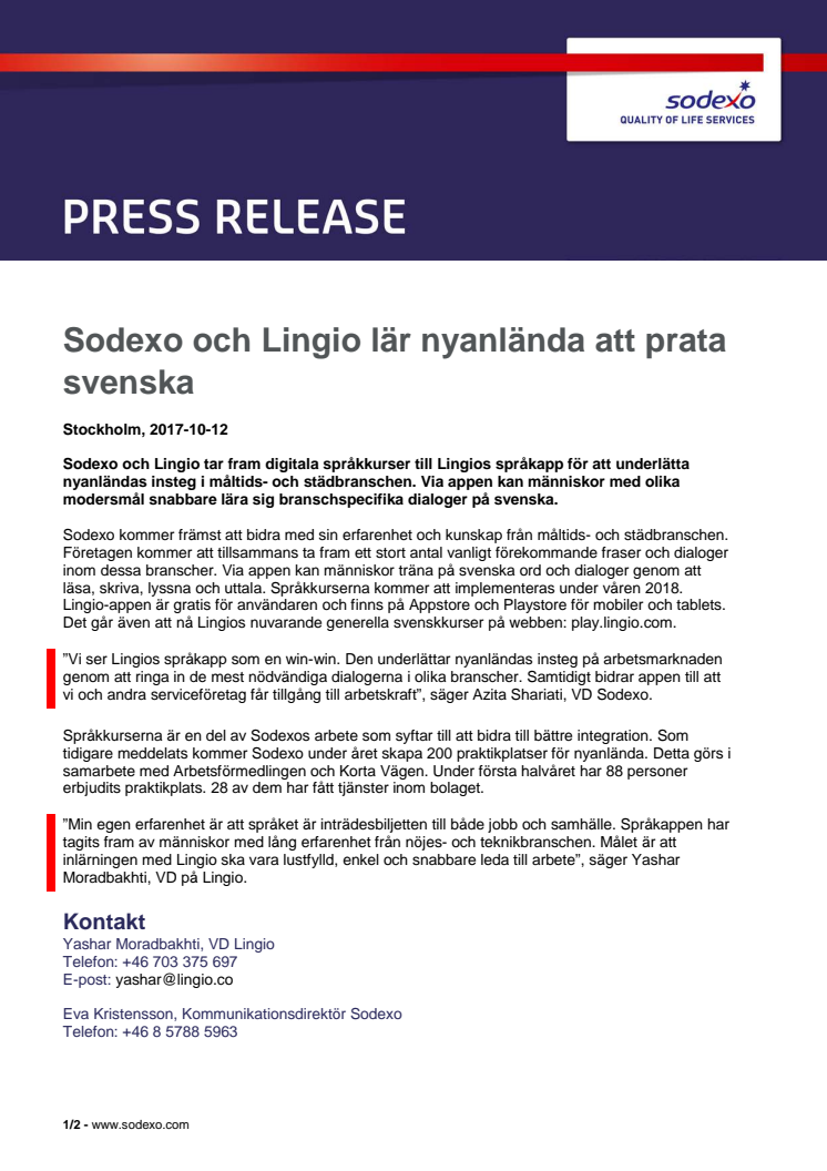 Sodexo och Lingio lär nyanlända att prata svenska