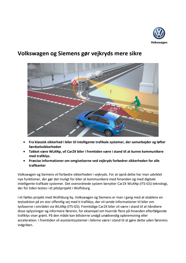 Volkswagen og Siemens gør vejkryds mere sikre