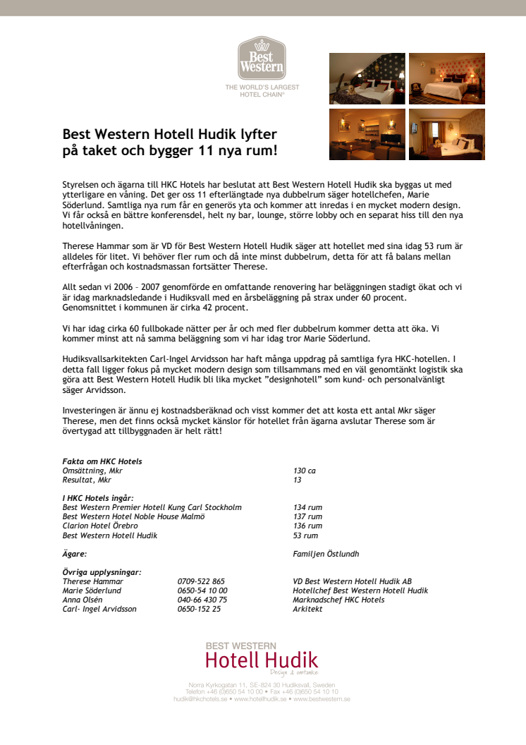 Best Western Hotell Hudik lyfter på taket och bygger 11 nya rum