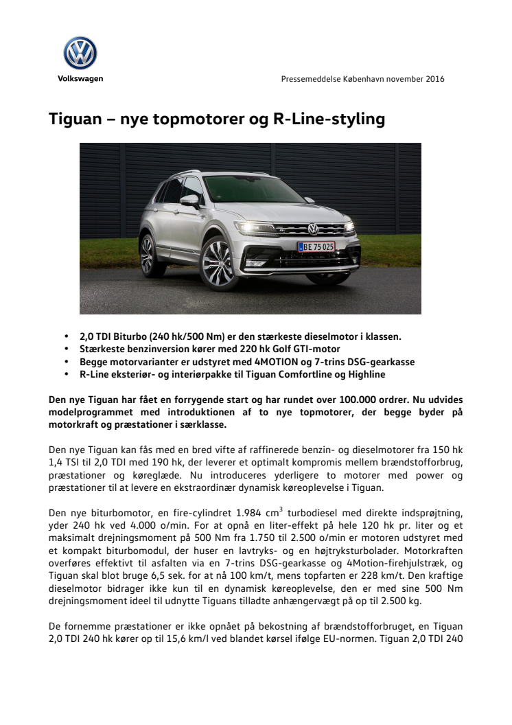 Tiguan – nye topmotorer og R-Line-styling