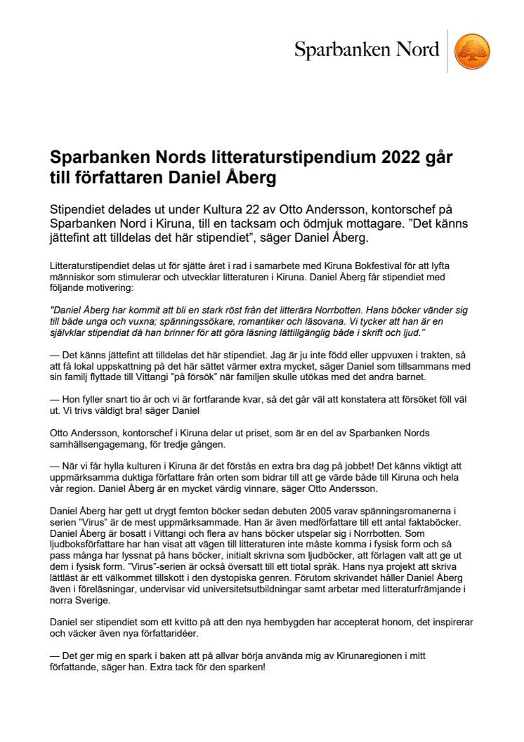 Sparbanken Nords litteraturstipendium 2022 går till Daniel Åberg .pdf
