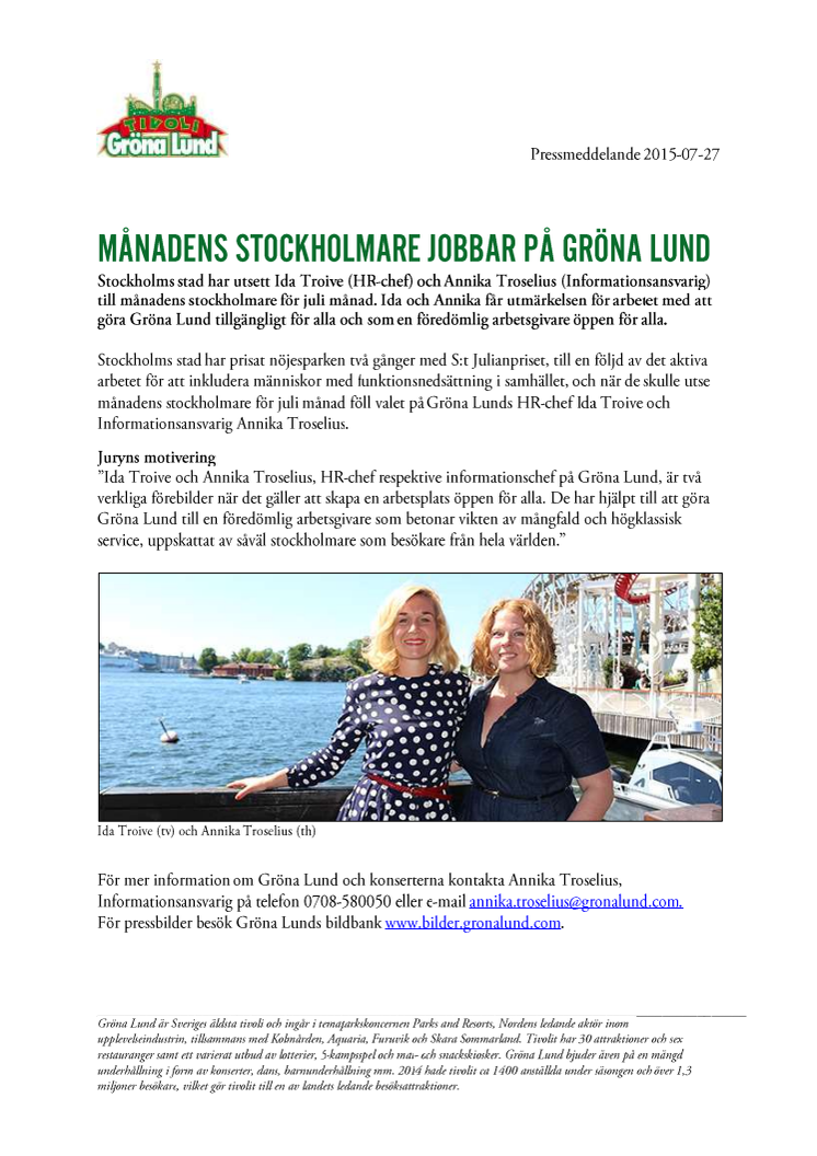 Månadens stockholmare jobbar på Gröna Lund