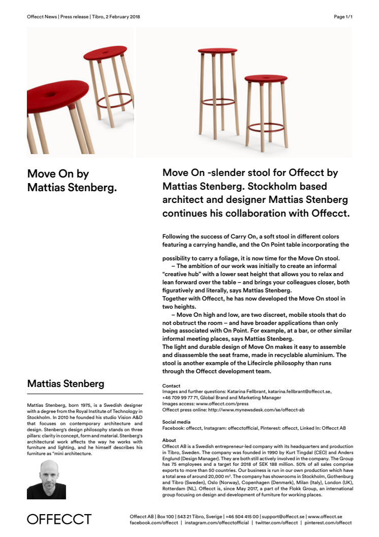 ​Move On - slender stool for Offecct by Mattias Stenberg.