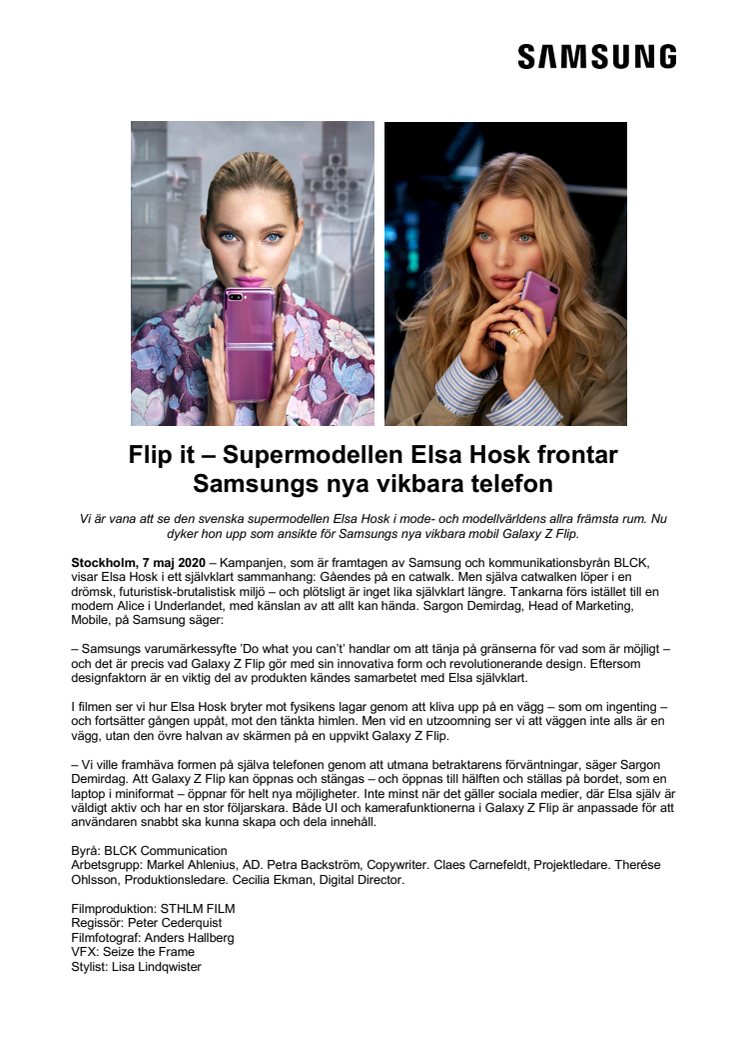 Flip it – Supermodellen Elsa Hosk frontar Samsungs nya vikbara telefon