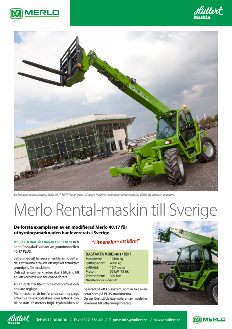 Merlo Rental-modell till Sverige
