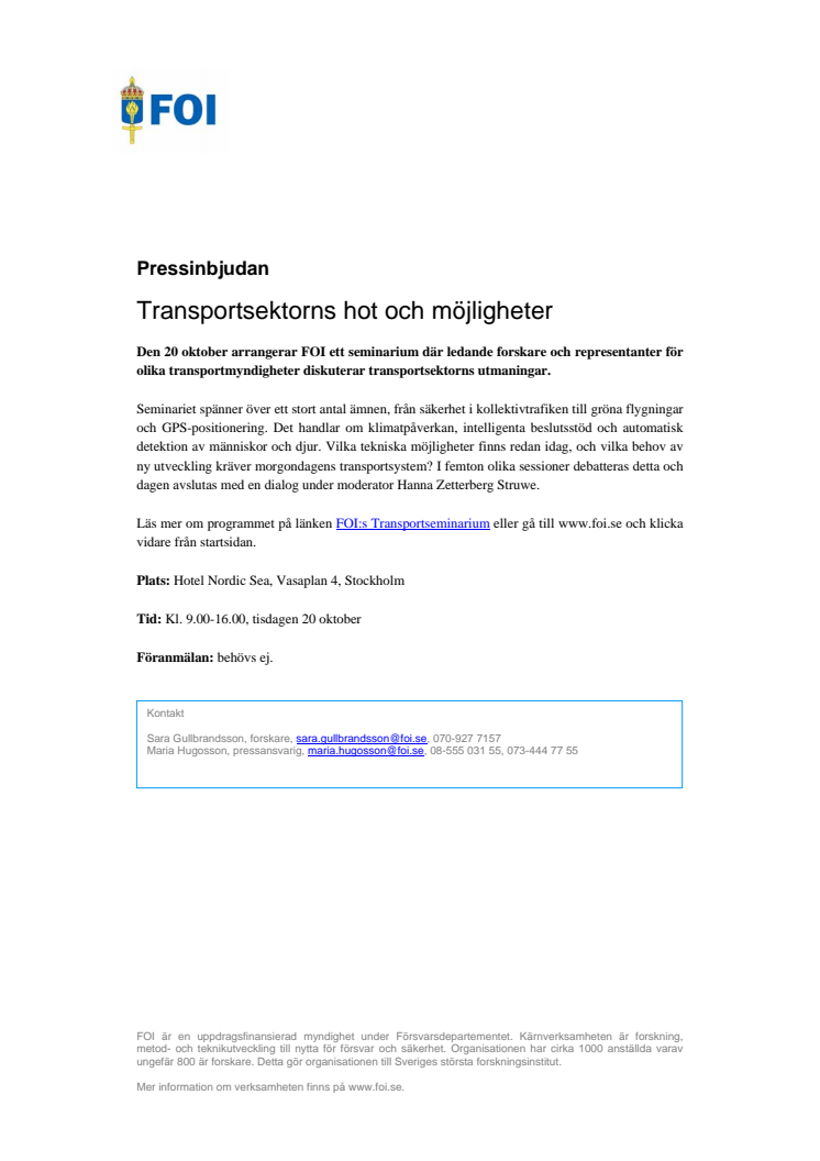 Pressinbjudan: Transportsektorns hot och möjligheter