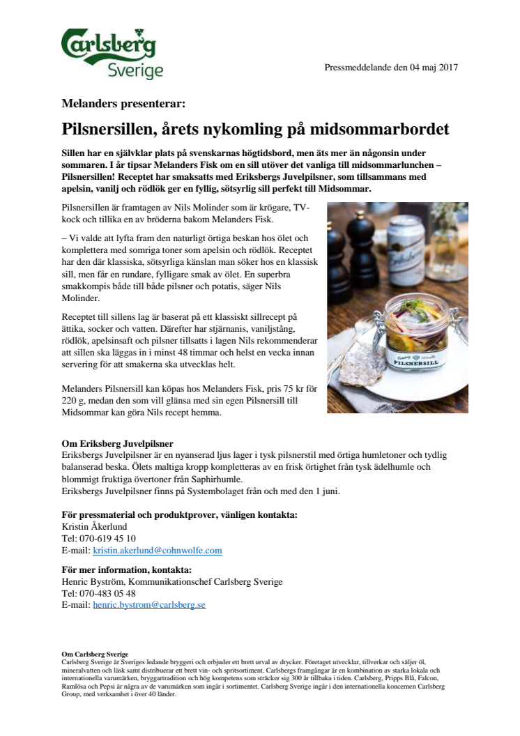 Pilsnersillen, årets  nykomling  på midsommarbordet