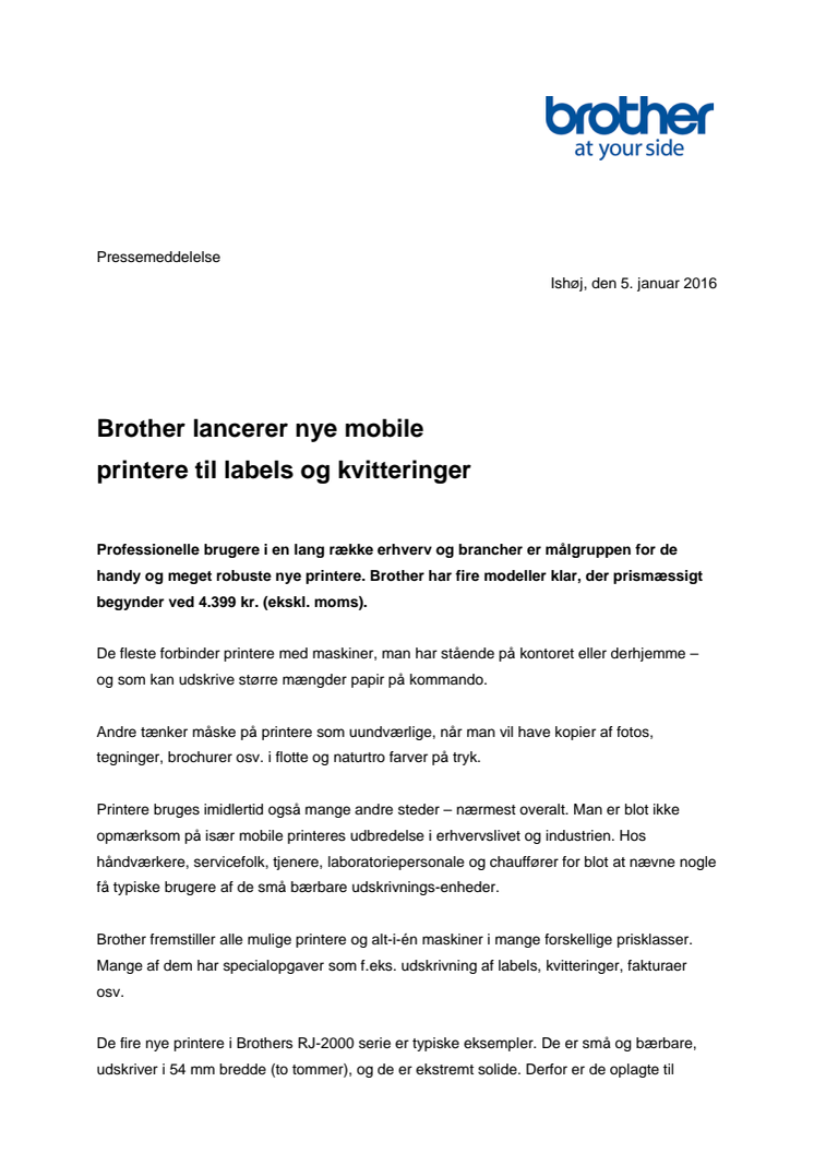 Brother lancerer nye mobile printere til labels og kvitteringer 