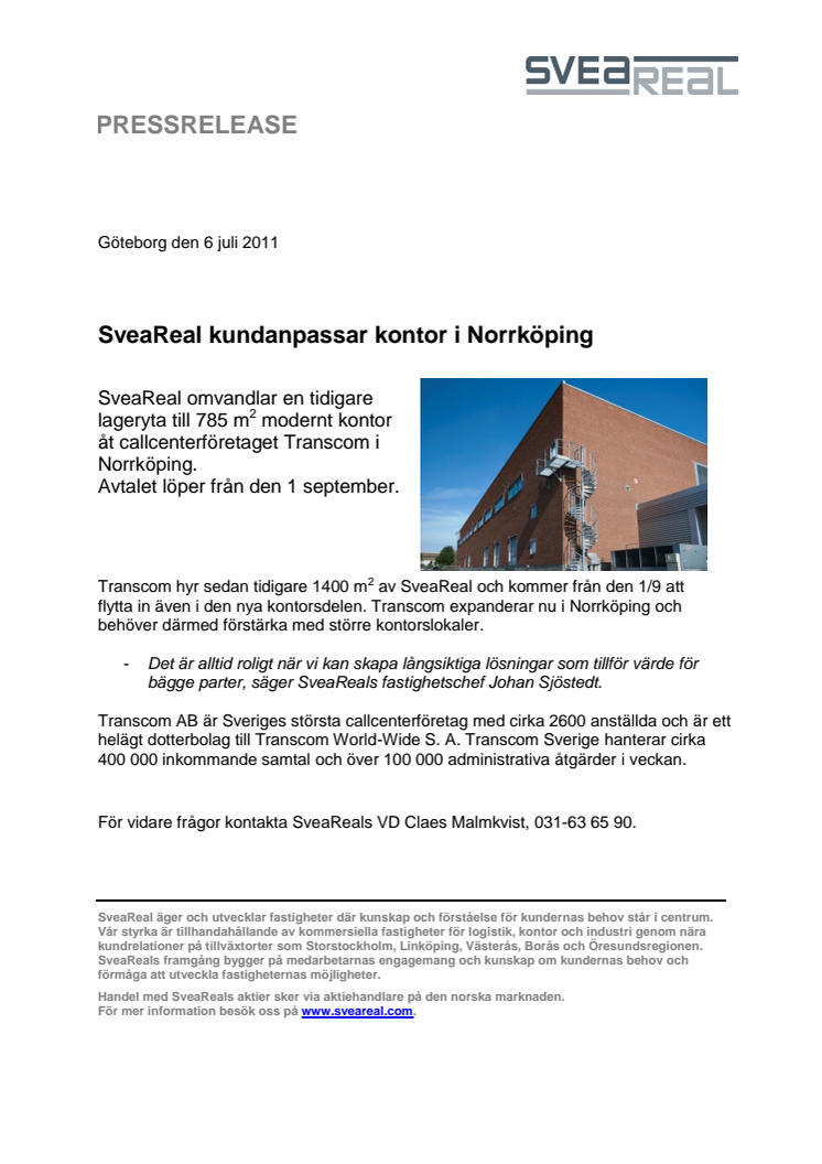 SveaReal kundanpassar kontor i Norrköping