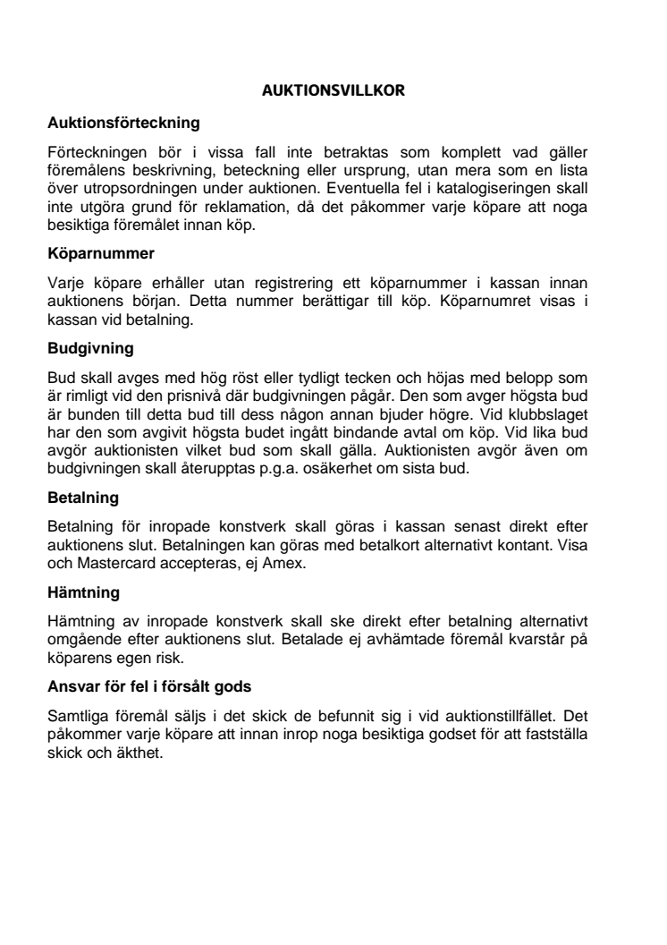 Auktionsvillkor för Täby kommuns konstauktion 2015