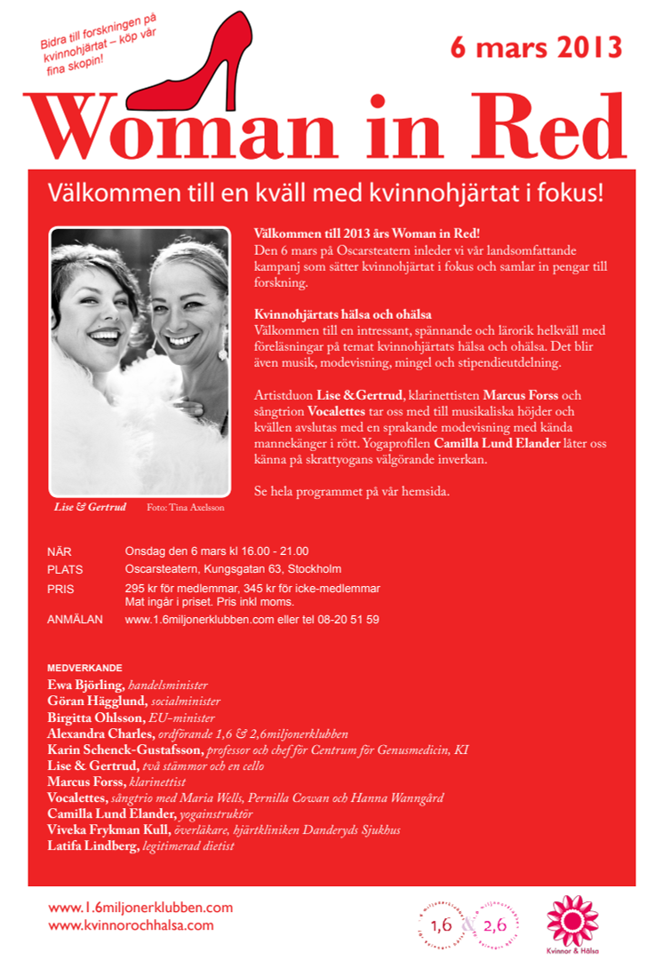 Program för Woman in Red i Stockholm 6 mars
