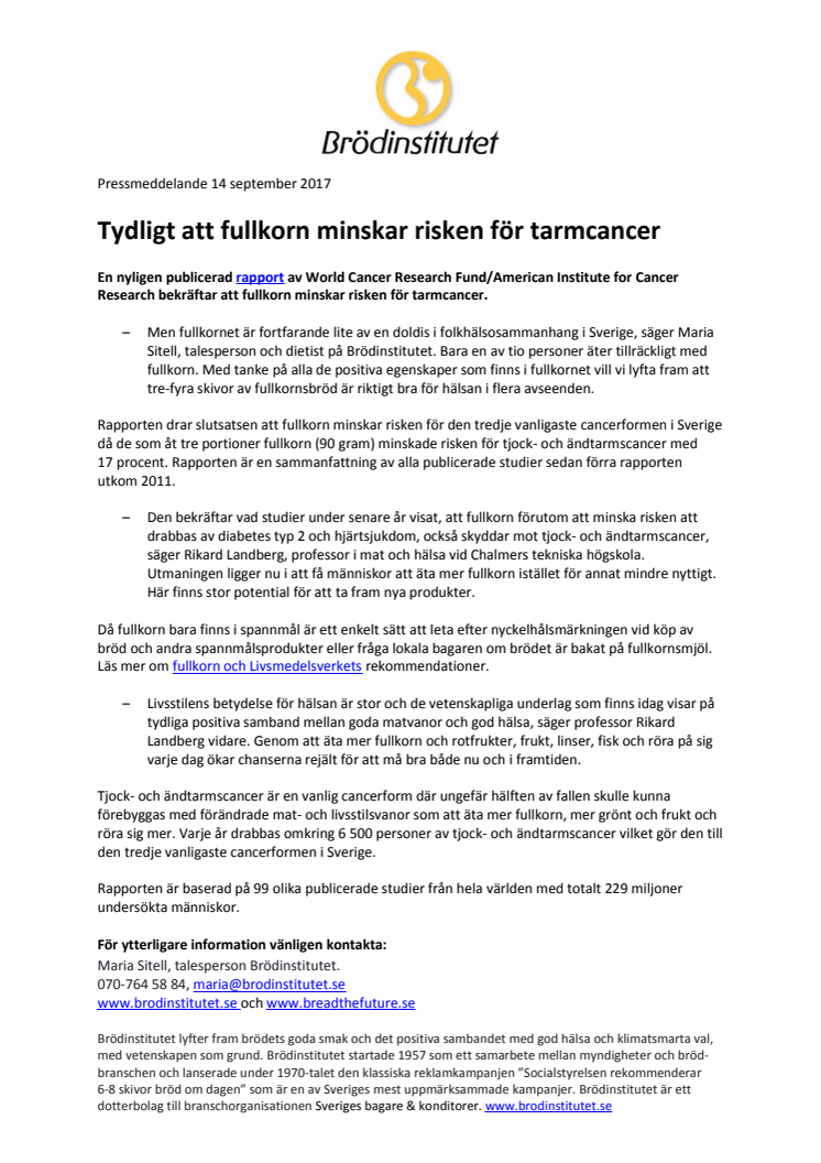 Tydligt att fullkorn minskar risken för tarmcancer