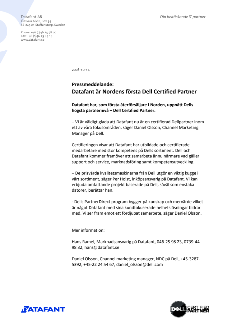 Datafant är Nordens första Dell Certified Partner