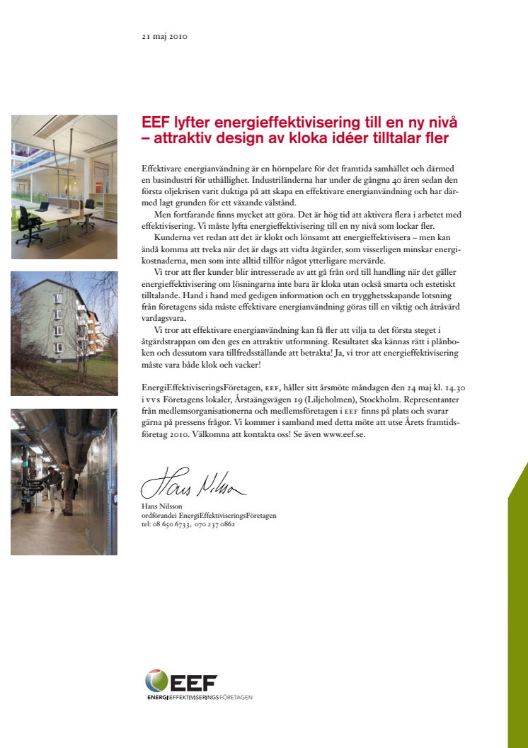 EEF om energieffektivisering: attraktiv design av kloka idéer tilltalar fler