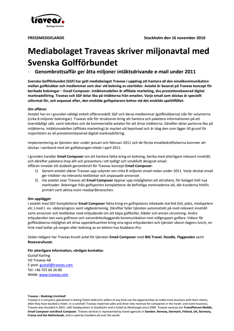 Mediabolaget Traveas skriver miljonavtal med Svenska Golfförbundet