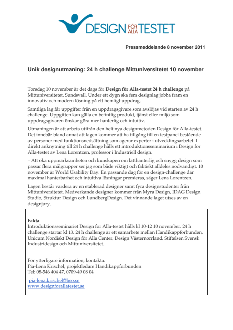 Unik designutmaning: 24 h challenge Mittuniversitetet 10 november  