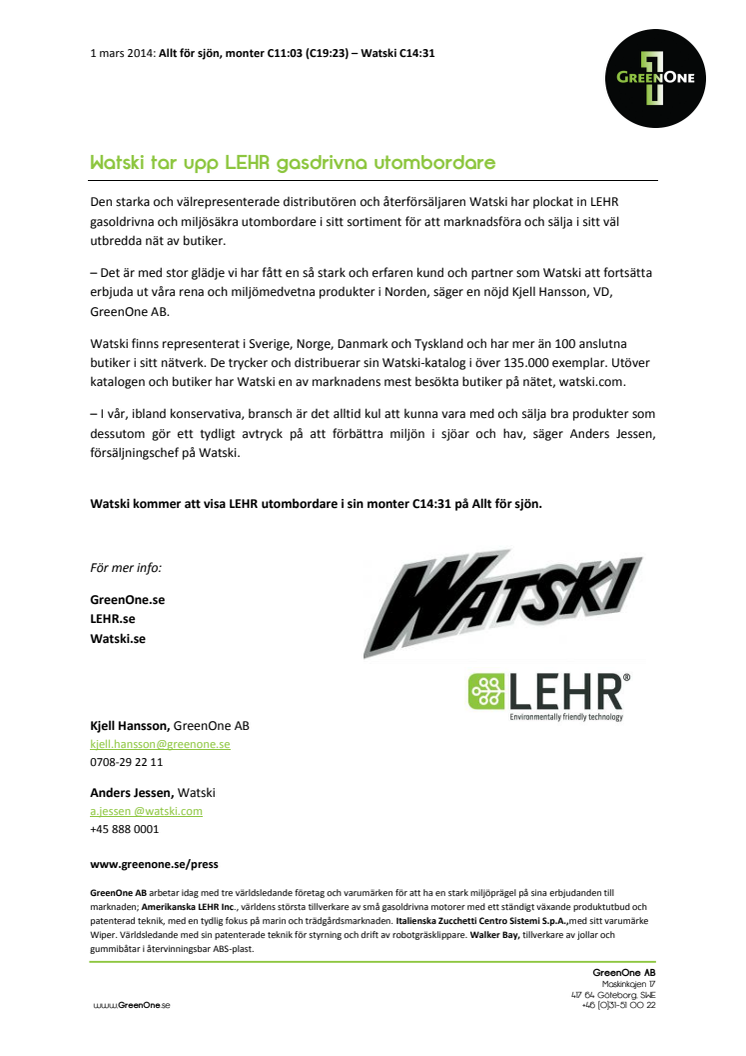 Watski tar upp LEHR gasdrivna utombordare