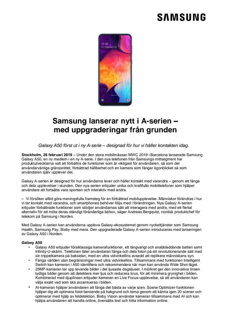 Samsung lanserar nytt i A-serien –  med uppgraderingar från grunden