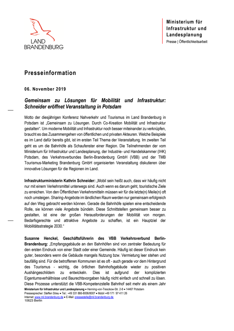 Gemeinsam zu Lösungen für Mobilität und Infrastruktur: Schneider eröffnet Veranstaltung in Potsdam 