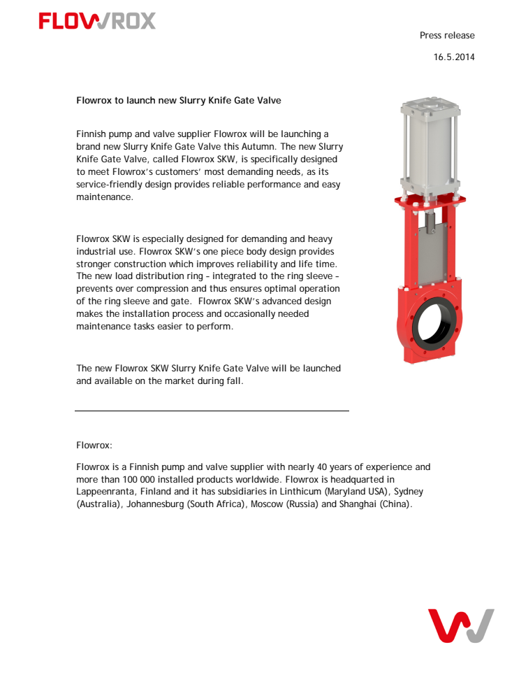 Flowrox to launch new Slurry Knife Gate Valve