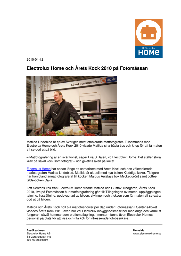 Electrolux Home och Årets Kock 2010 på Fotomässan