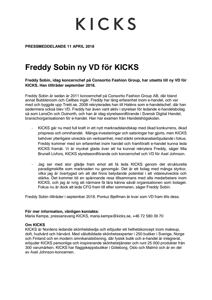 Freddy Sobin ny VD för KICKS