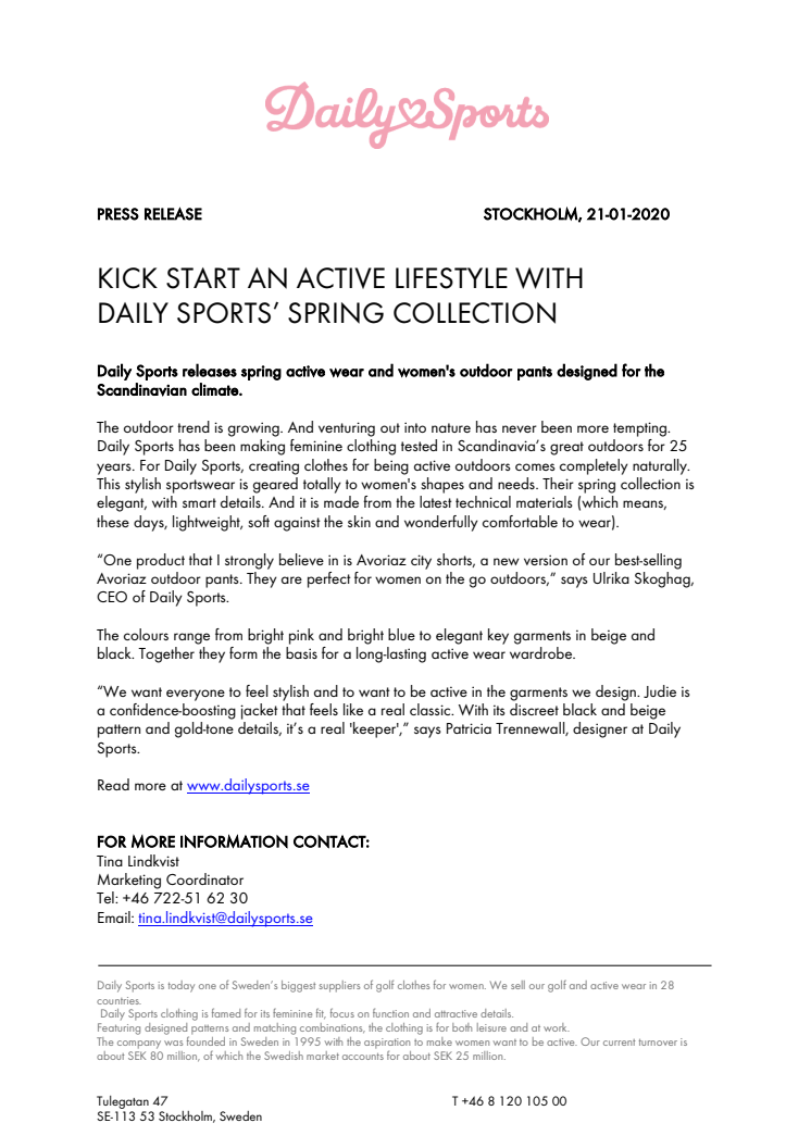 KICK START AN ACTIVE LIFESTYLE WITH  DAILY SPORTS’ SPRING COLLECTION